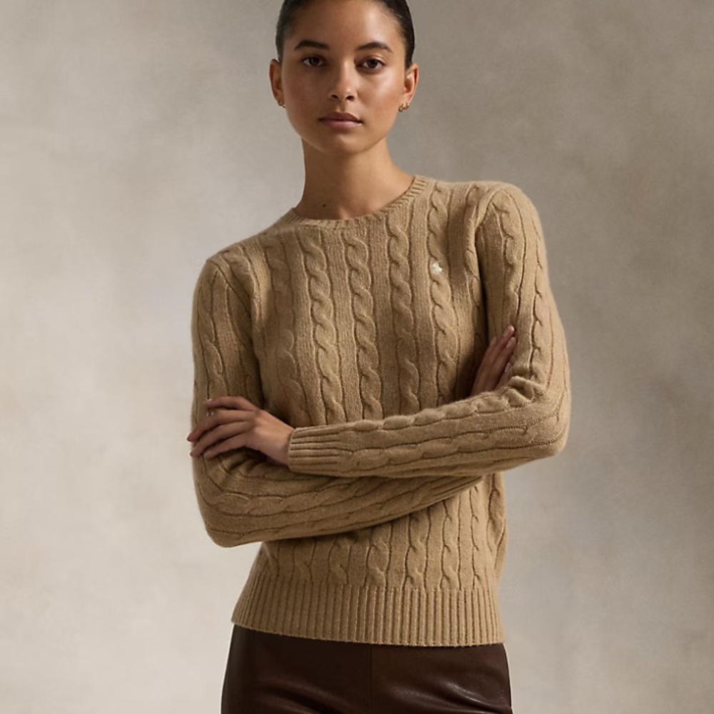 Polo Ralph Lauren Camel Cashmere Cable Knit Sweater